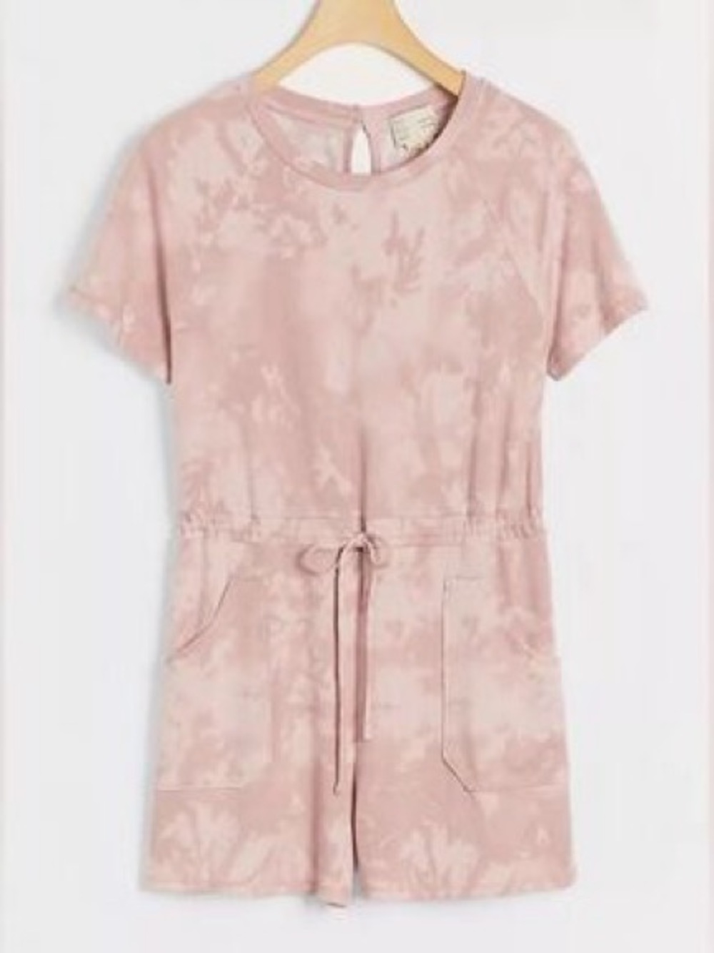 Anthropologie Soft Blush Tie-Dye Short Sleeve Romper with Drawstring